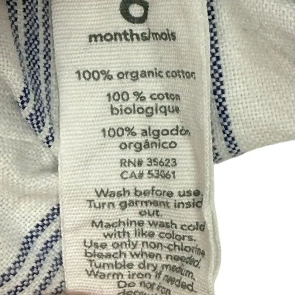 Organic by Carters Baby 6 Months Romper Bodysuit White Blue Stripes